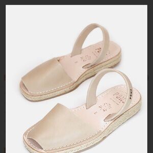 Beige Leather Slingback Espadrille Sandals